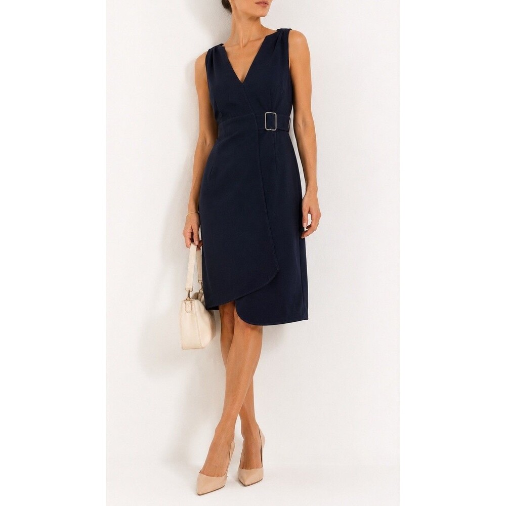 Altuzarra Alvina Asymmetric Belted Buckle Dress Navy Blue IT 40 US 6 Italy